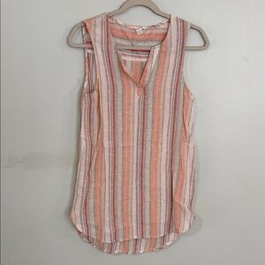 beachlunchlounge Coral and White Striped Sleeveless V-Neck Tank
